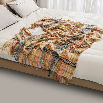 Textile City Ins Ethnic Style Woven Sofa Blanket Wavy Tassel Casual Shawl Throw Blanket Room Decor Acrylic Shawl 127x172cm